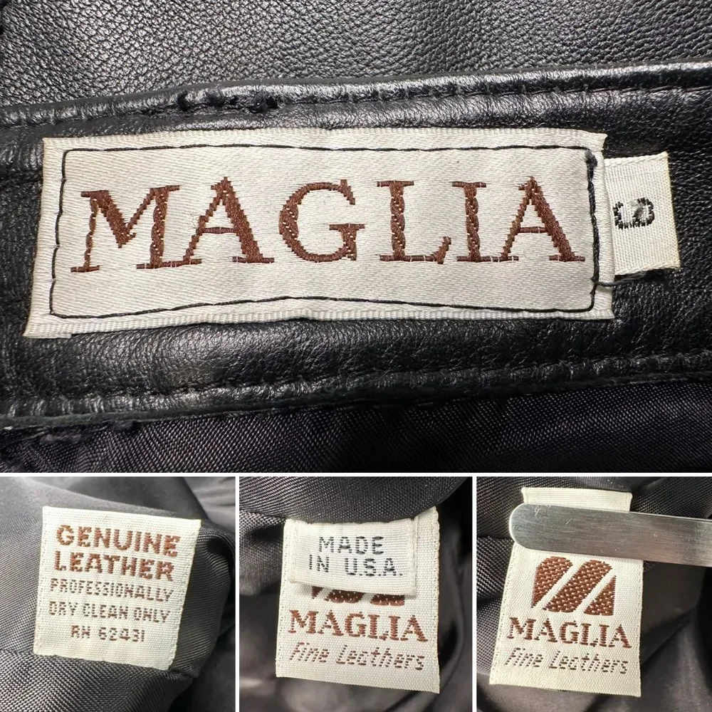 Vintage 90s Maglia Black Leather Pants High-Waisted Straight-Leg USA Made Sz 8 - Picture 5 of 11